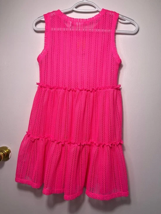Epic Threads Girls Bright Neon Pink Sleeveless Tiered Eyelet Coverup size M NWT - Picture 3 of 7